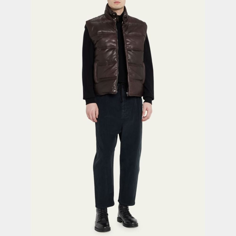 Nolan Brown Real Leather Down Gilet - Front Posture View