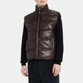 Nolan Brown Real Leather Down Gilet - Front View