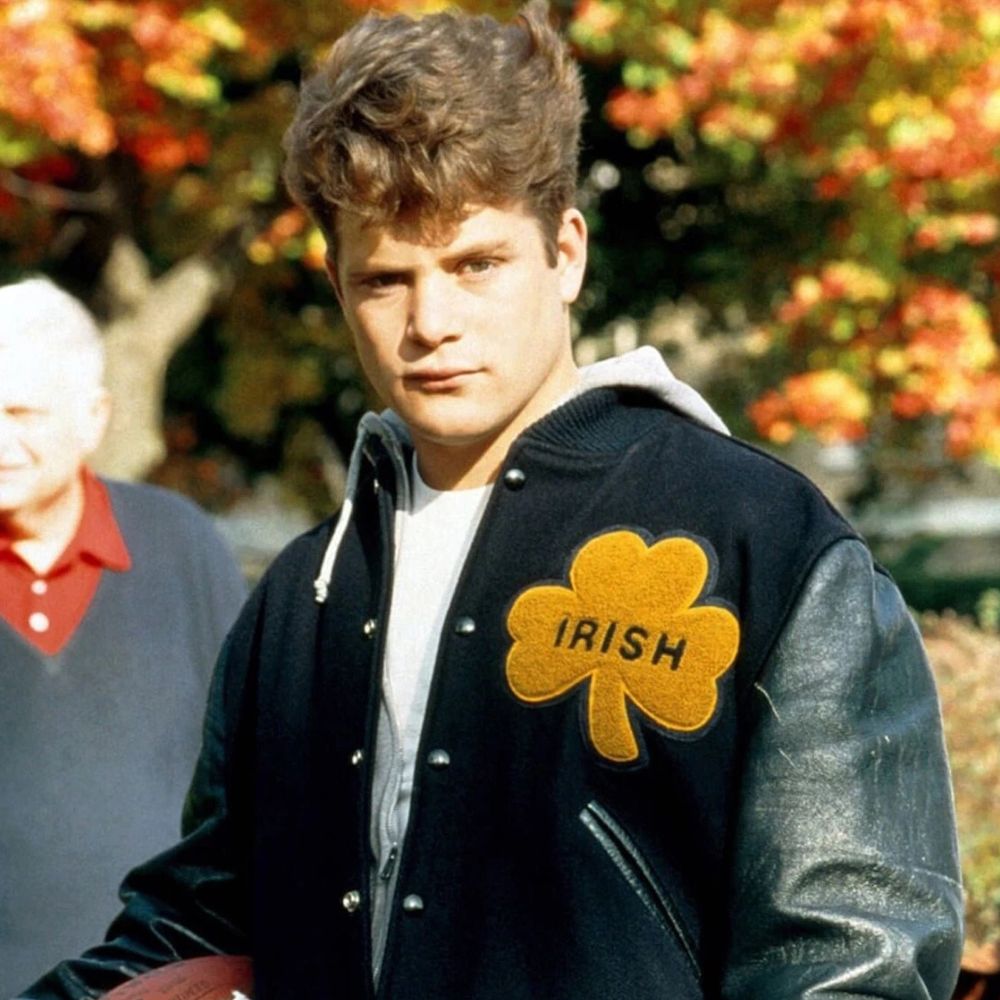 Notre Dame  Irish Black Wool With Leather Sleeves Varsity Jacket - Character View