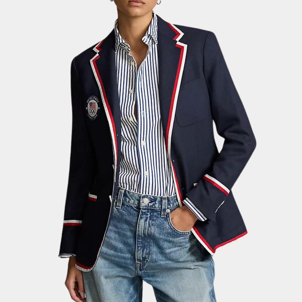 Olympic Games Paris 2024 Team USA Opening Ceremony Blue Cotton Blazer - Front Posture View