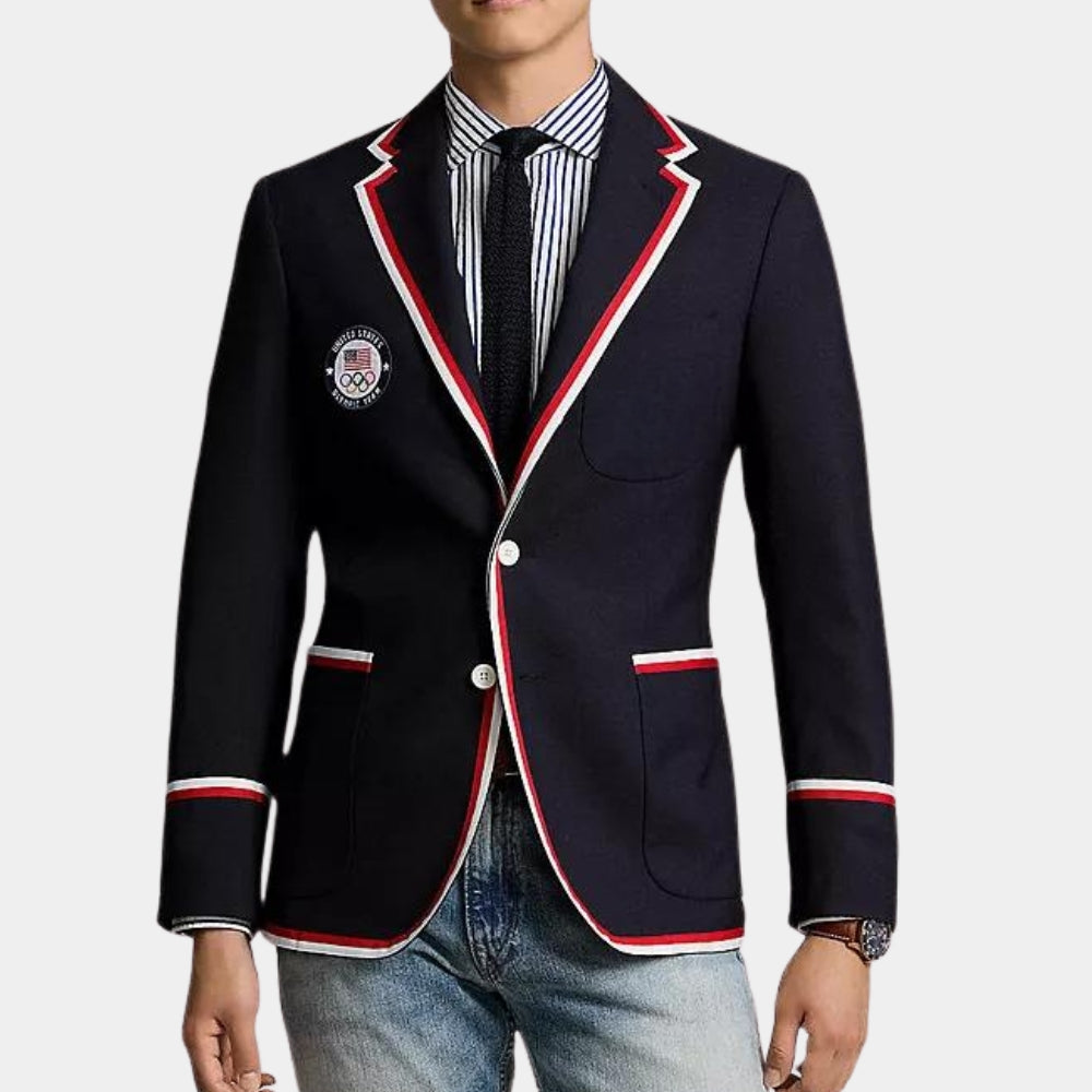 Olympic Games Paris 2024 Team USA Opening Ceremony Blue Cotton Blazer - Front View