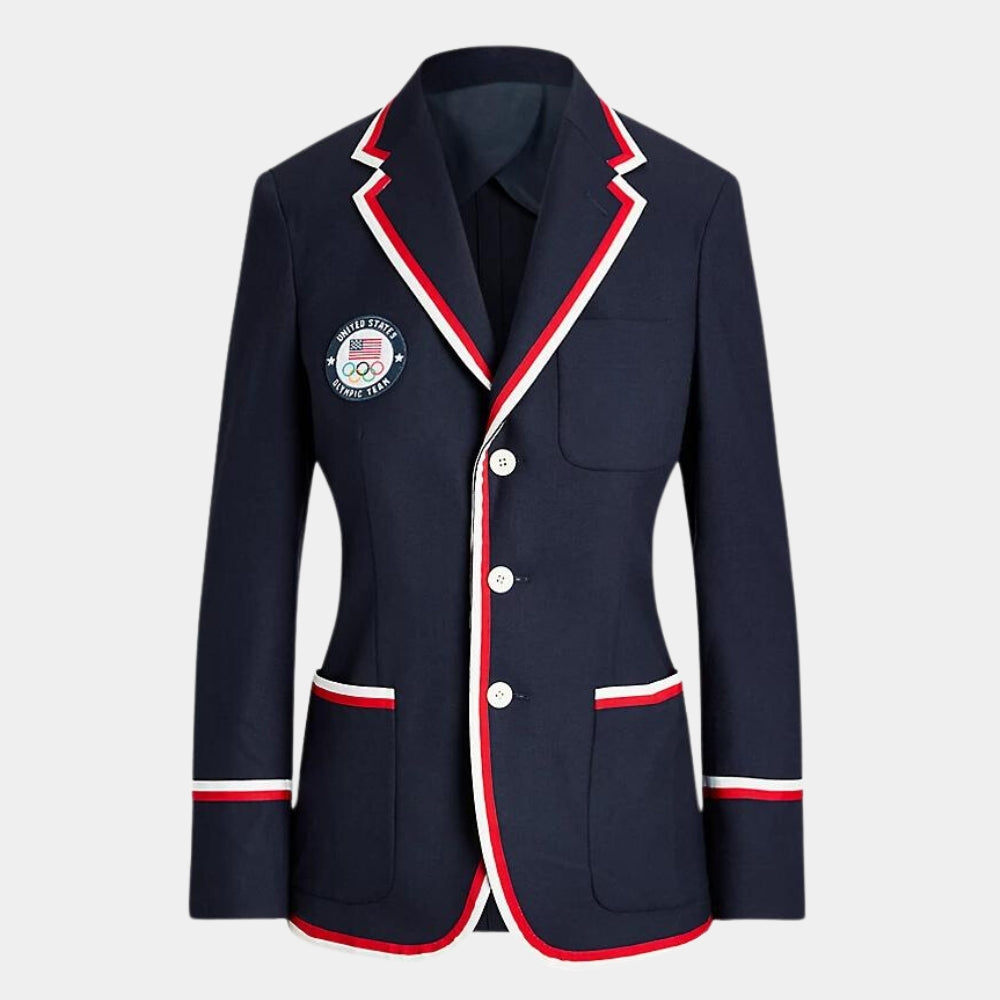 Olympic Games Paris 2024 Team USA Opening Ceremony Blue Cotton Blazer - Mannequin Front Posture View