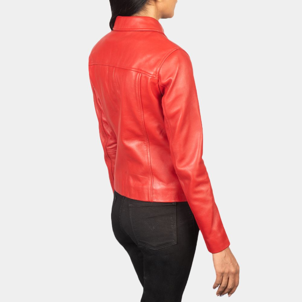 Once Upon A Time Emma Swan Red Leather Biker Jacket - Back View