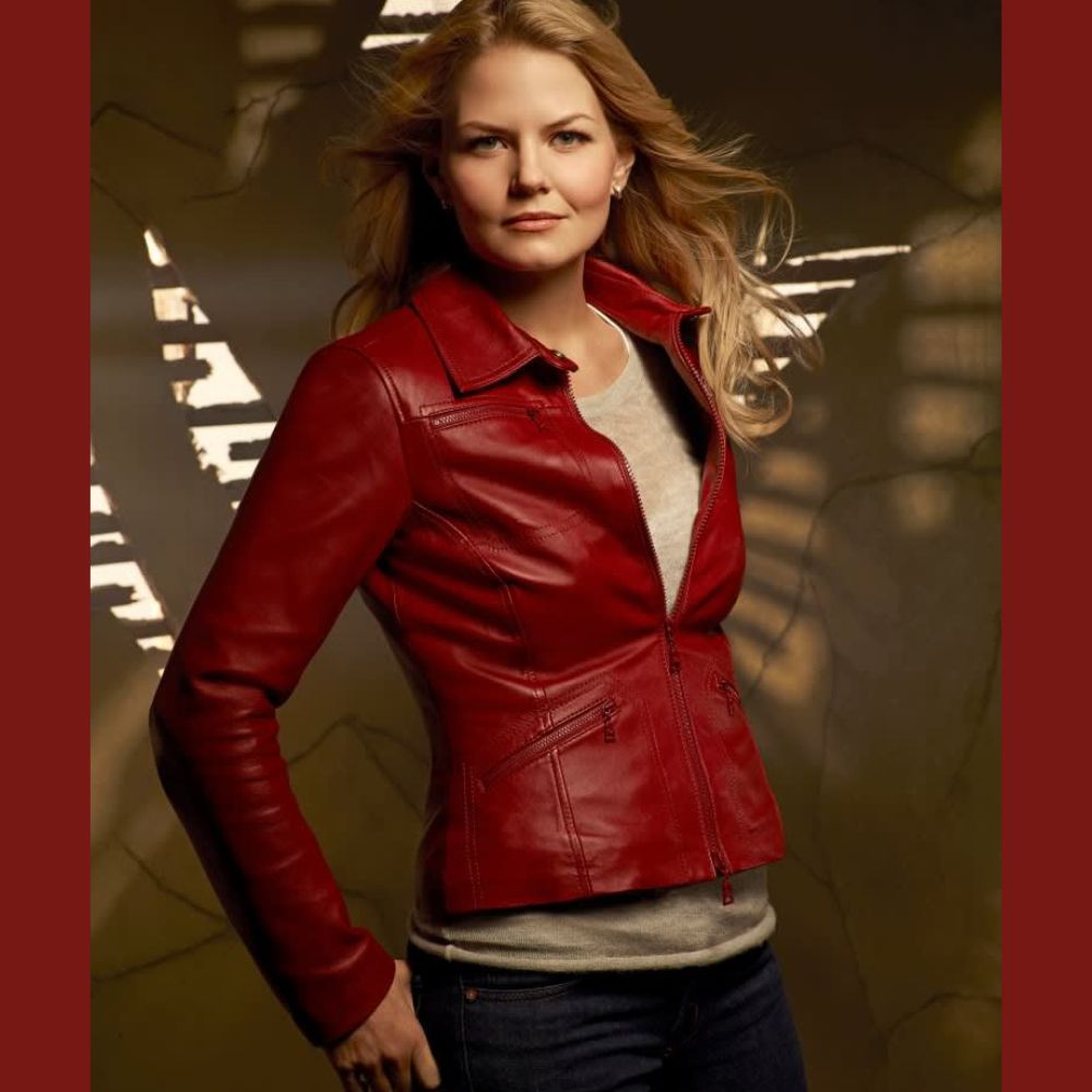 Once Upon A Time Emma Swan Red Leather Biker Jacket - Character Front View