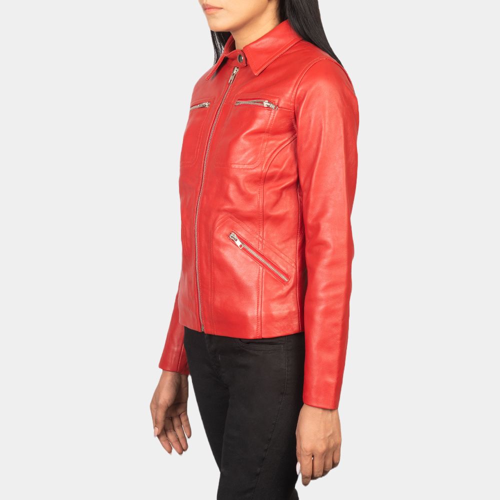 Once Upon A Time Emma Swan Red Leather Biker Jacket - Side View