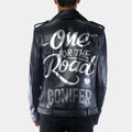 One For The Road Alex Turner Printed Leather Biker Jacket - Back View