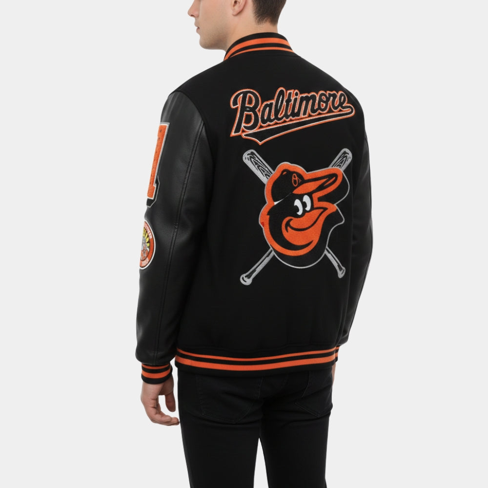 Orioles Mashup  Baltimore Black Varsity Jacket - Back View
