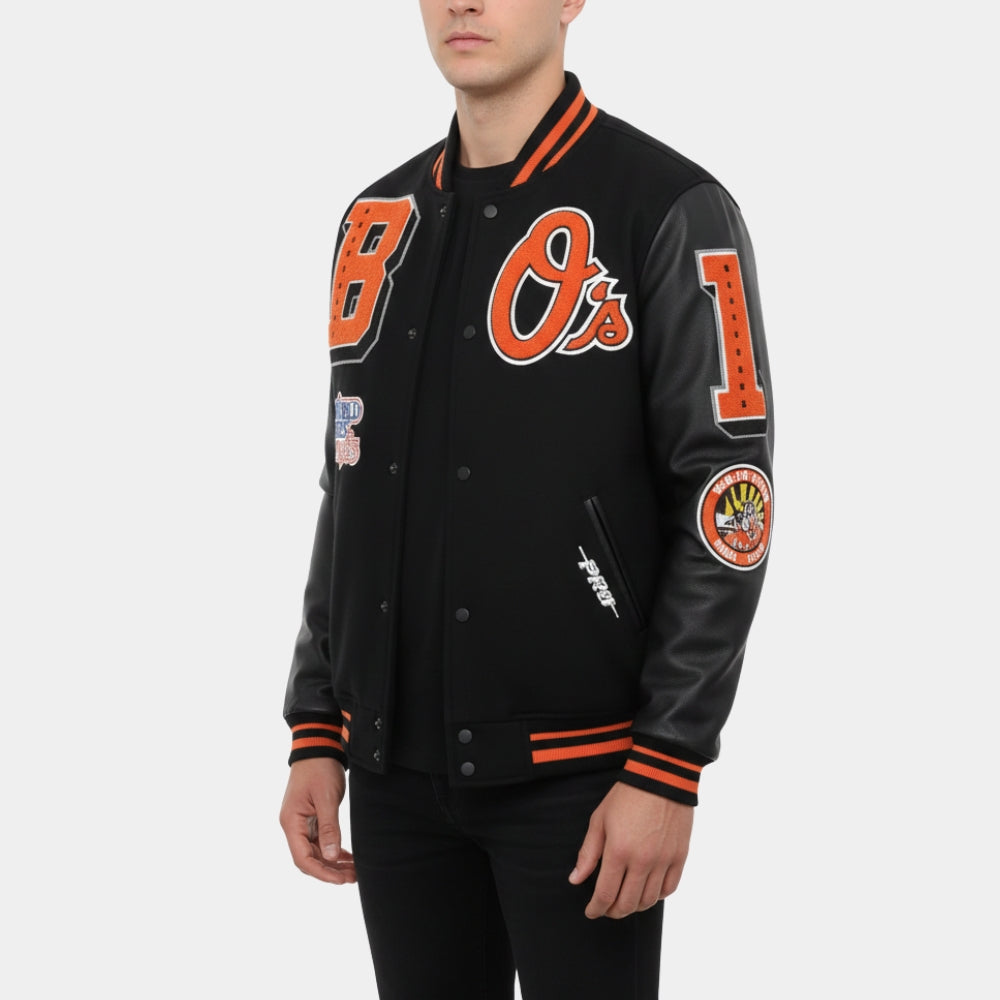 Orioles Mashup  Baltimore Black Varsity Jacket - Front View