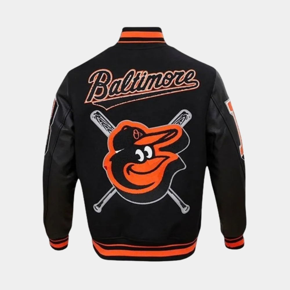 Orioles Mashup  Baltimore Black Varsity Jacket - Mannequin Back View