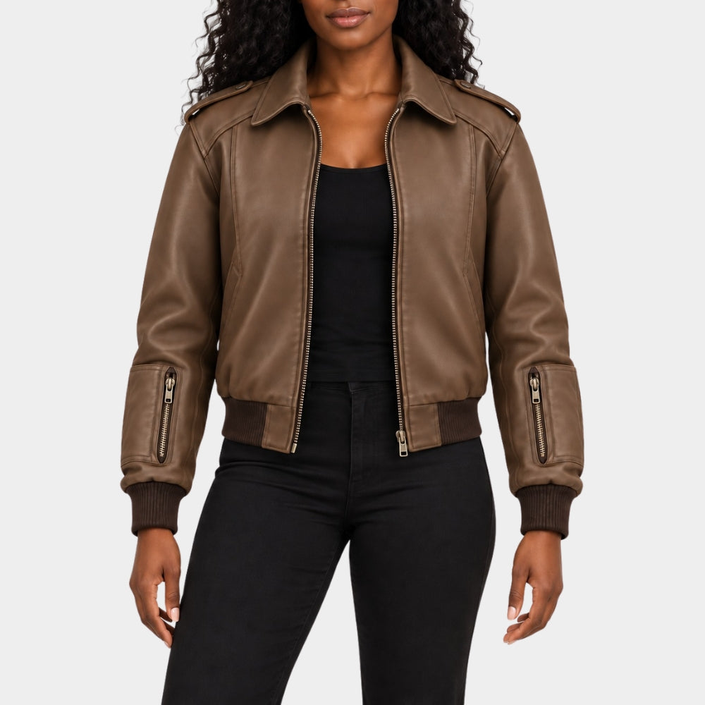 Clarisse La Rue Brown Bomber Jacket