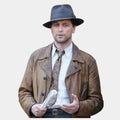 Perry Mason  Matthew Rhys Tan Leather Coat - Front View