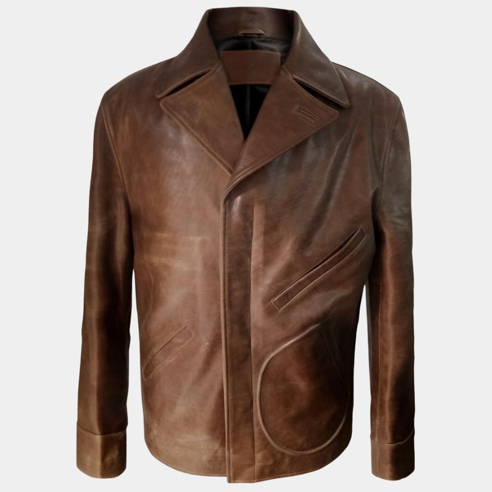 Perry Mason  Matthew Rhys Tan Leather Coat - Mannequin Front View