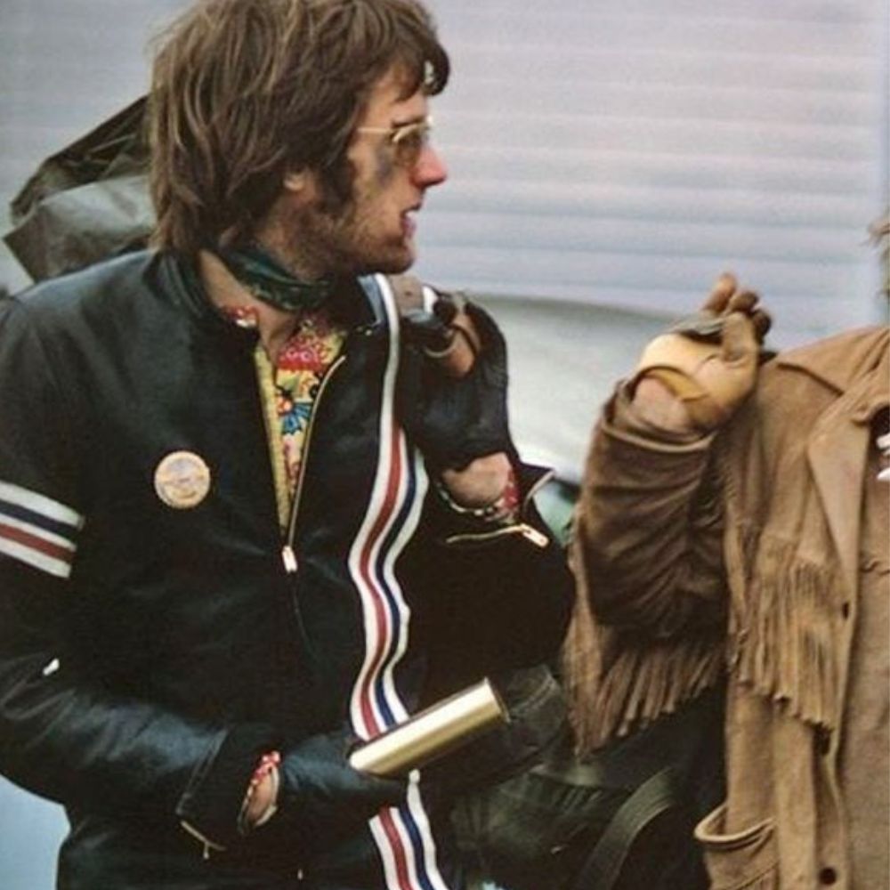 Peter Fonda Easy Rider Black Leather Biker Jacket with US Flag - Character Front View