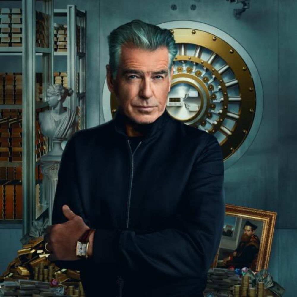Pierce Brosnan History’s Greatest Heists Black Cotton Harrington Jacket - Character Front View 