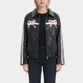 Pink Ribbons Black Leather Jacket