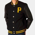 Pittsburgh  Pittsburgh pirates Varsity Jacket with Leather Sleeves - Front View