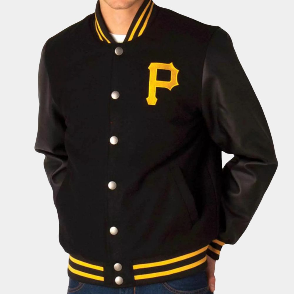 Pittsburgh  Pittsburgh pirates Varsity Jacket with Leather Sleeves - Front View