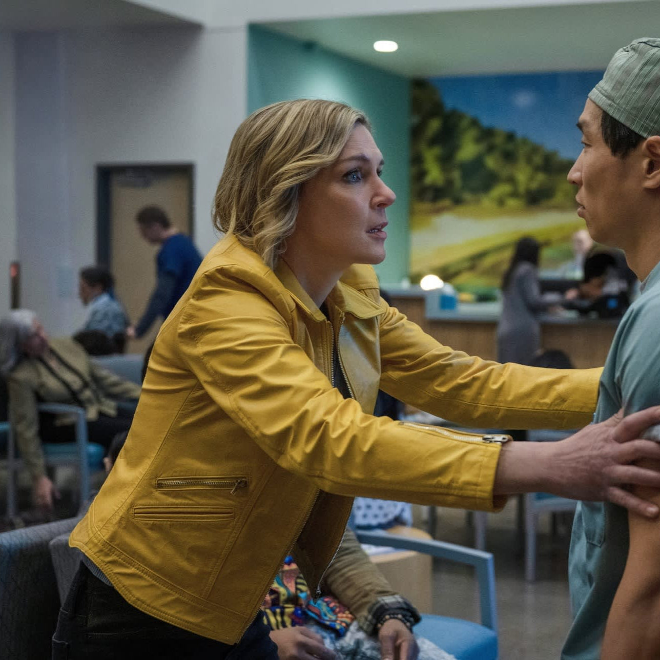 Pluribus Rhea Seehorn Yellow Spread Collar Yellow Leather Jacket - Character Side View