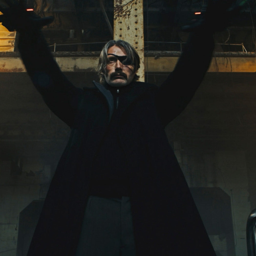 Polar  Mads Mikkelsen aka Duncan Vizla Black Wool Long Coat - Front Posture View