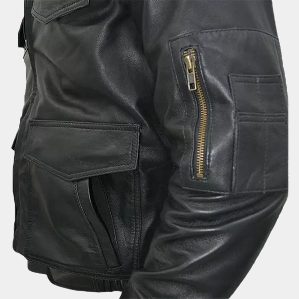 Polizei  Military Surplus Police Leather Jacket - Mannequin Close - Up Pocket View