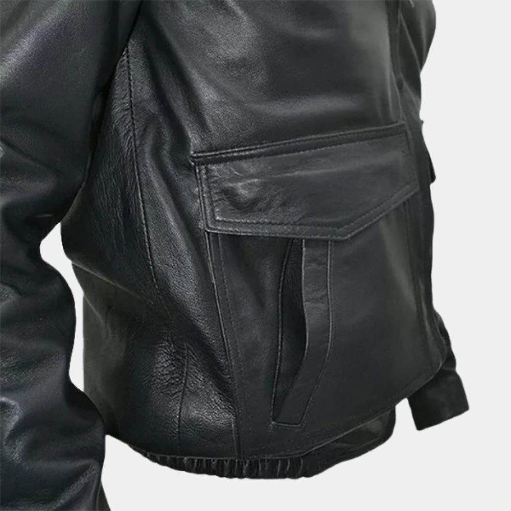Polizei  Military Surplus Police Leather Jacket - Mannequin Close - Up View