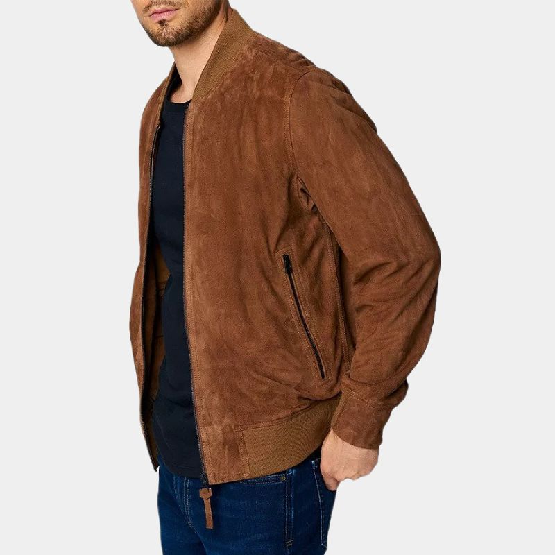 Pulp Fiction Bruce Willis aka Butch Coolidge Brown Suede Leather Bomber Jacket - Side View