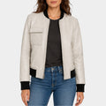 Quilted Pocket White Leather Jacket