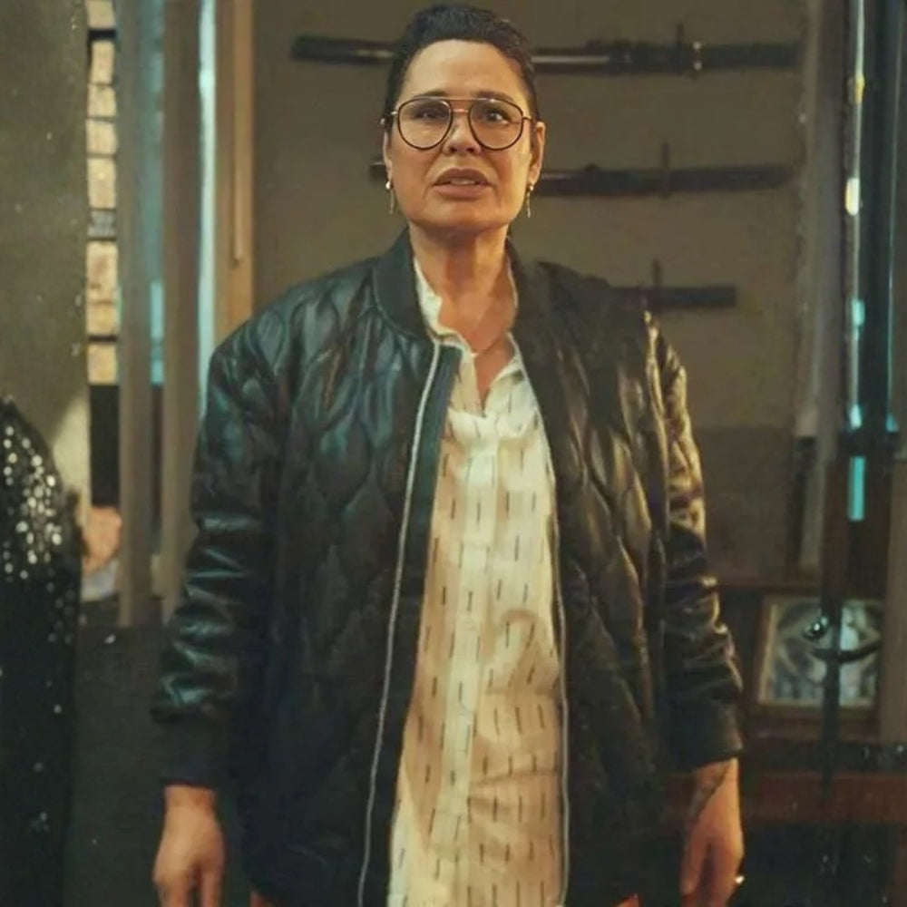 Rachel House  Sunny Nights S01 Mony Black Quilted Leather Bomber Jacket - Character Front View