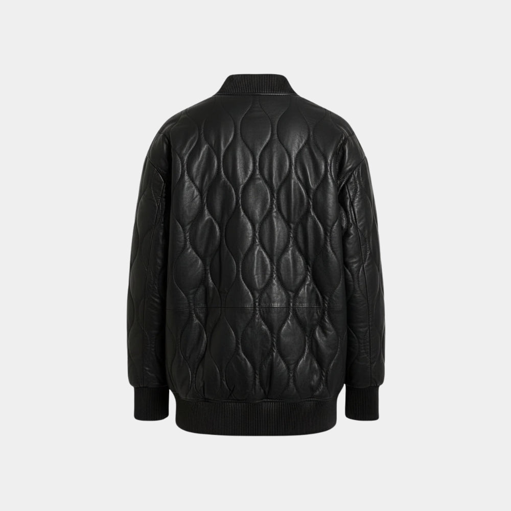 Rachel House  Sunny Nights S01 Mony Black Quilted Leather Bomber Jacket - Mannequin Back View