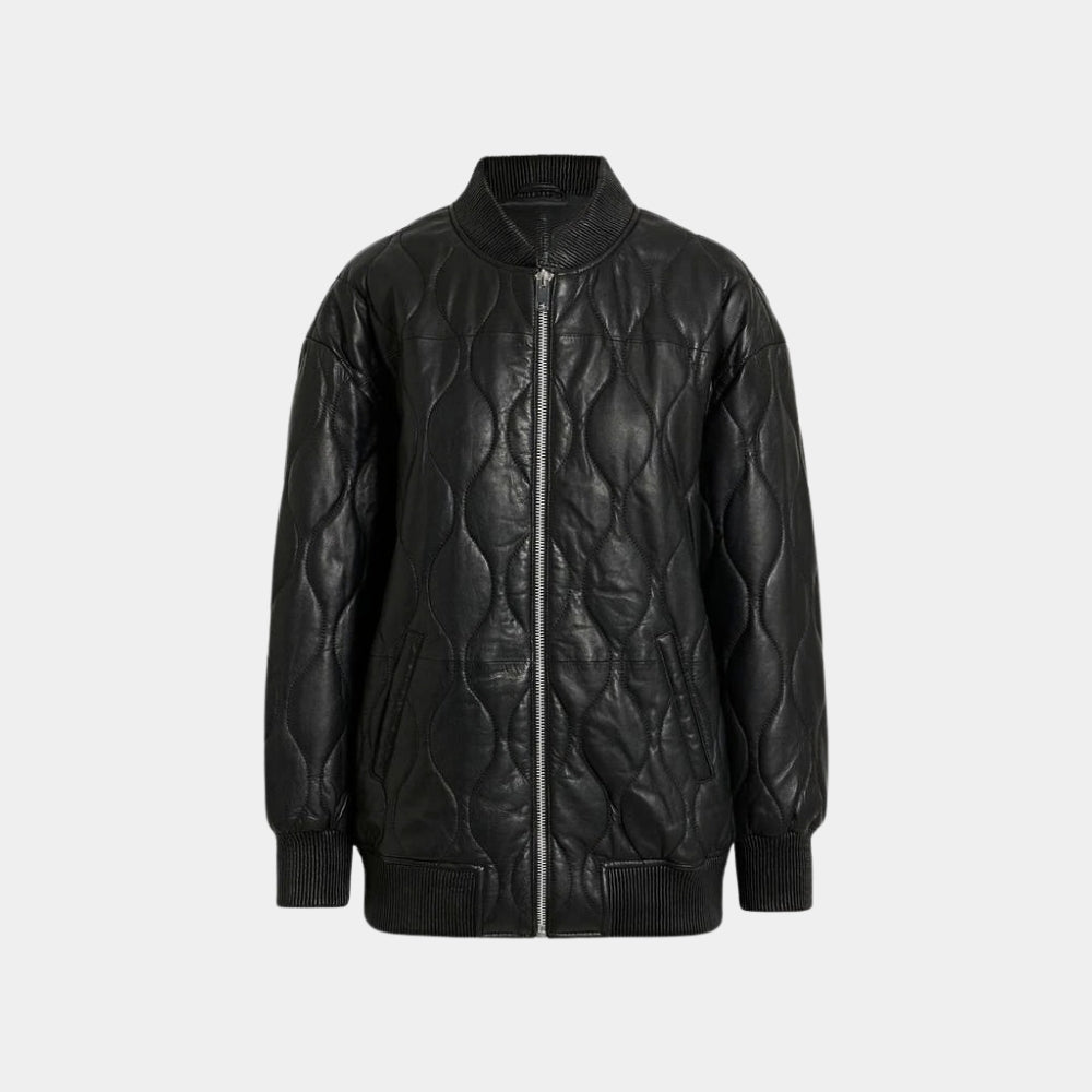 Rachel House  Sunny Nights S01 Mony Black Quilted Leather Bomber Jacket - Mannequin Front View