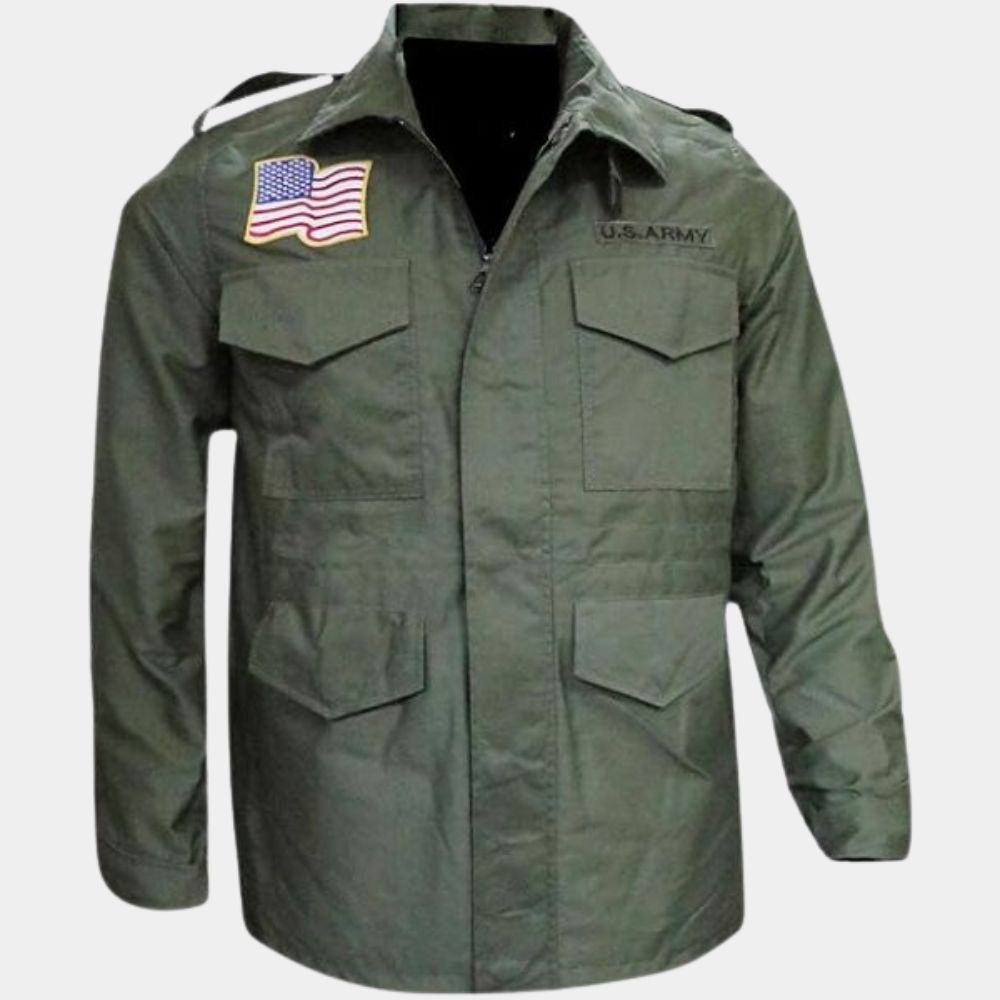 Rambo First Blood Rambo Green Military Jaclet aka Sylvester Stallone WW2 M65 Cotton Military Jacket - Mannequin Front View