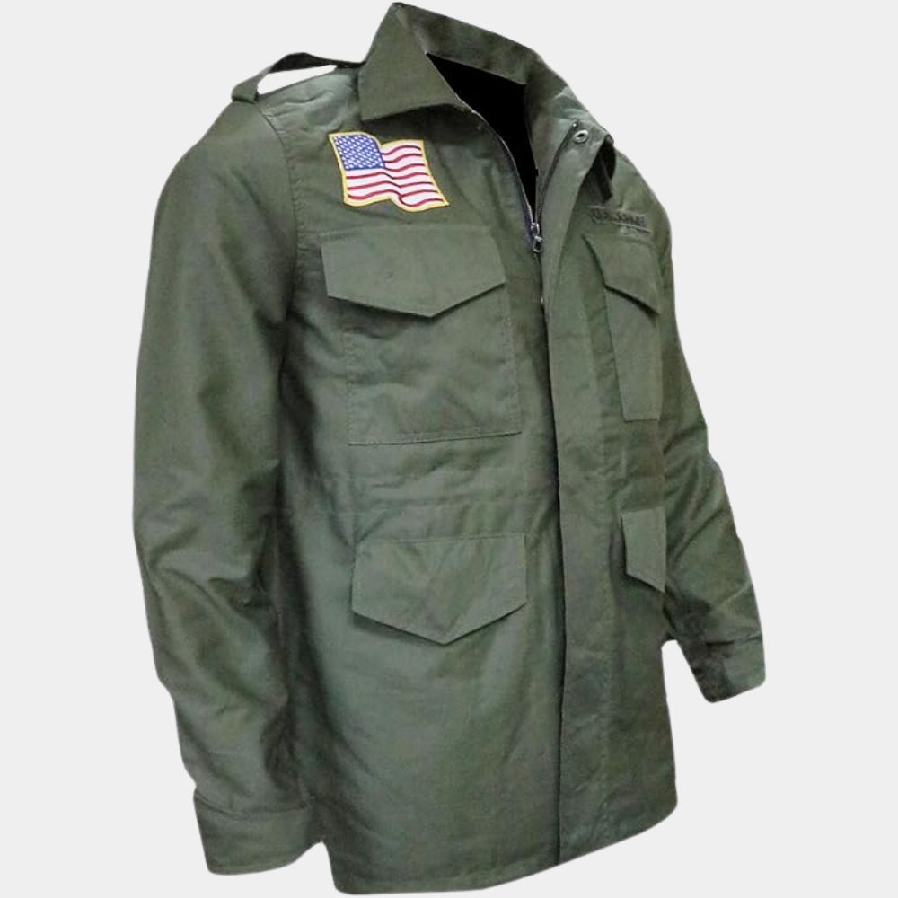 Rambo First Blood Rambo Green Military Jaclet aka Sylvester Stallone WW2 M65 Cotton Military Jacket - Mannequin Side View