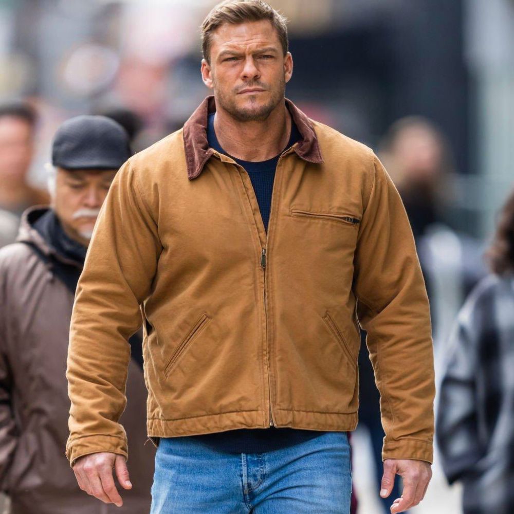 Reacher Alan Ritchson Brown Cotton Cruiser Jacket - Character Front View