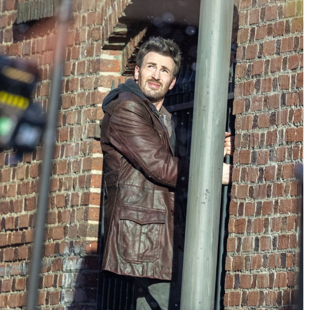 Red One Chris Evans Brown Leather Jacket - Character Posture Side View