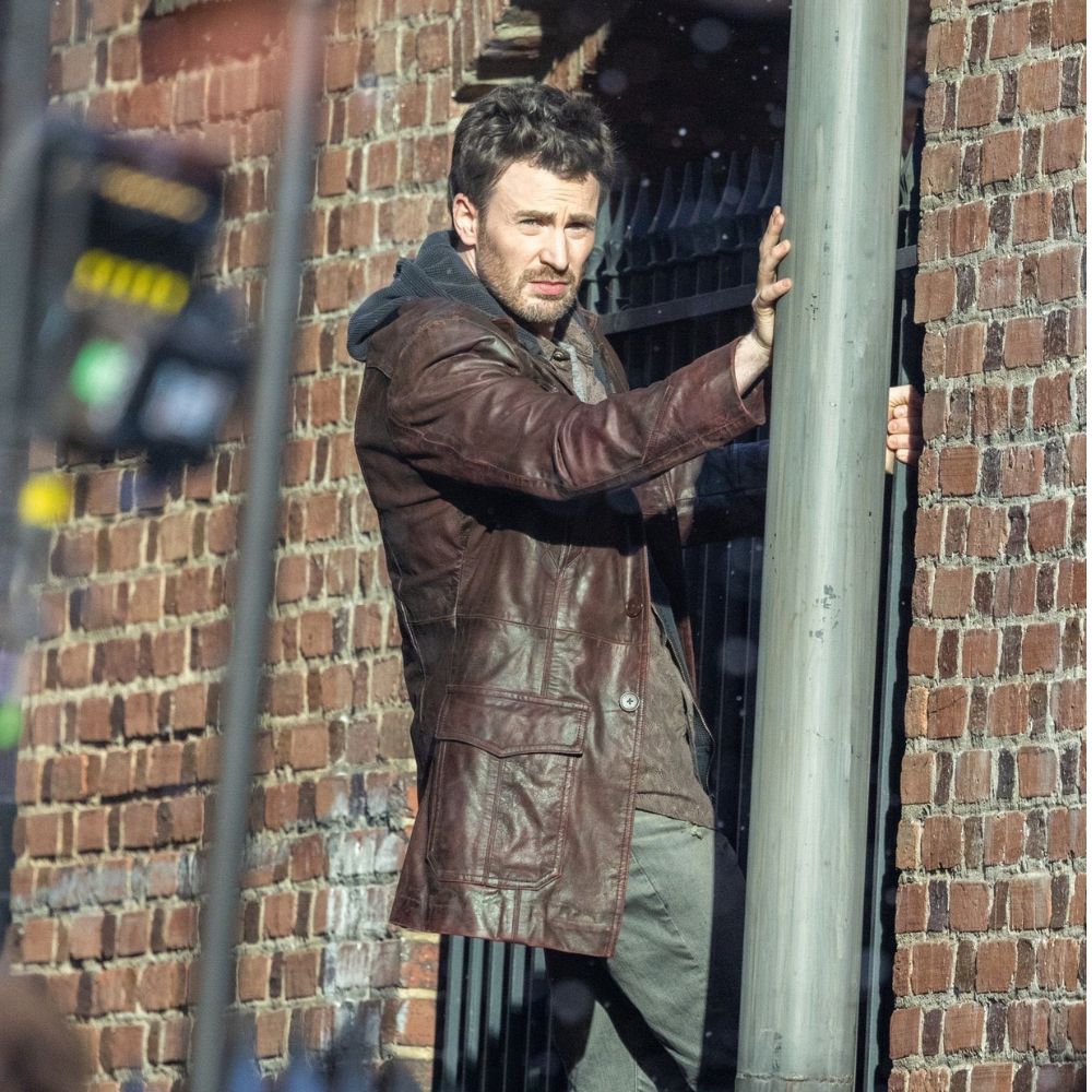 Red One Chris Evans Brown Leather Jacket - Character Side Posture View