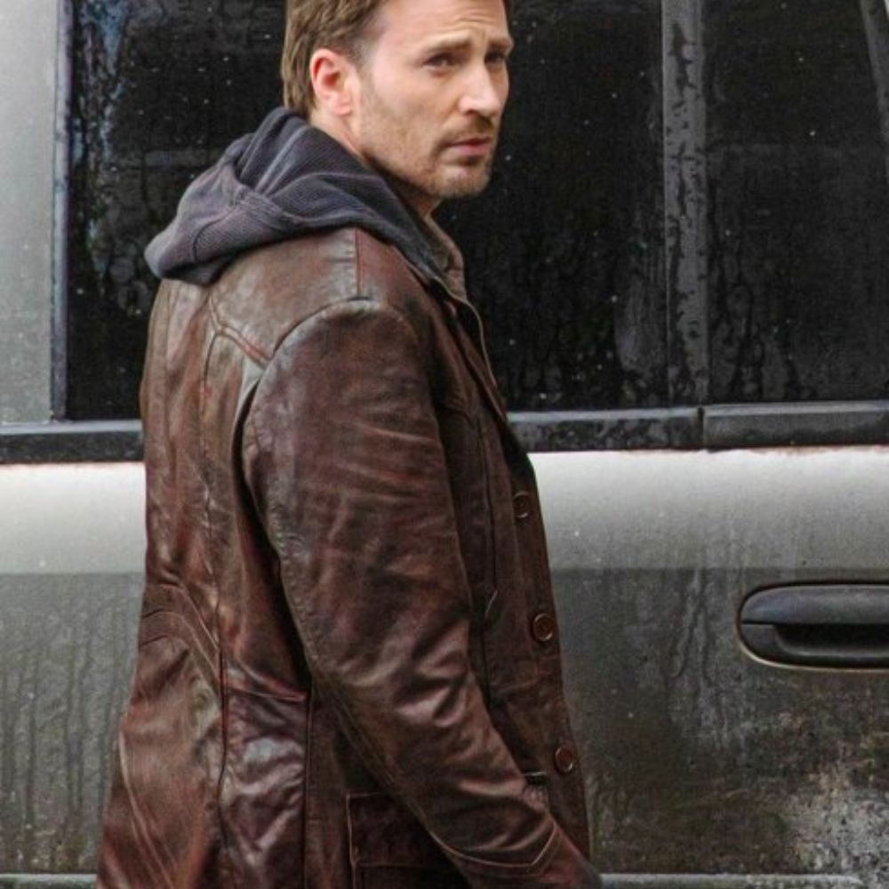 Red One Chris Evans Brown Leather Jacket - Character Side View