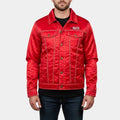 Red Peppers  Paris Red Satin Trucker Style Jacket - Front View