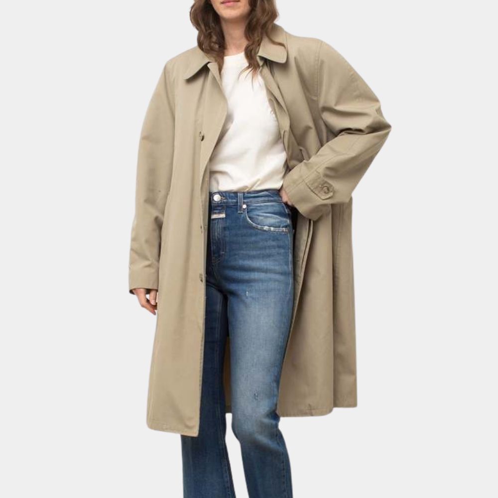 Relay  Lily James (Sarah) Short Trench Coat in Beige Color - Front View