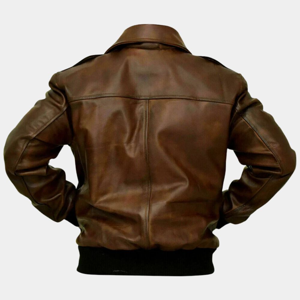 Relay Riz Ahmed (Tom) Leather Bomber Jacket - Mannequin Back View