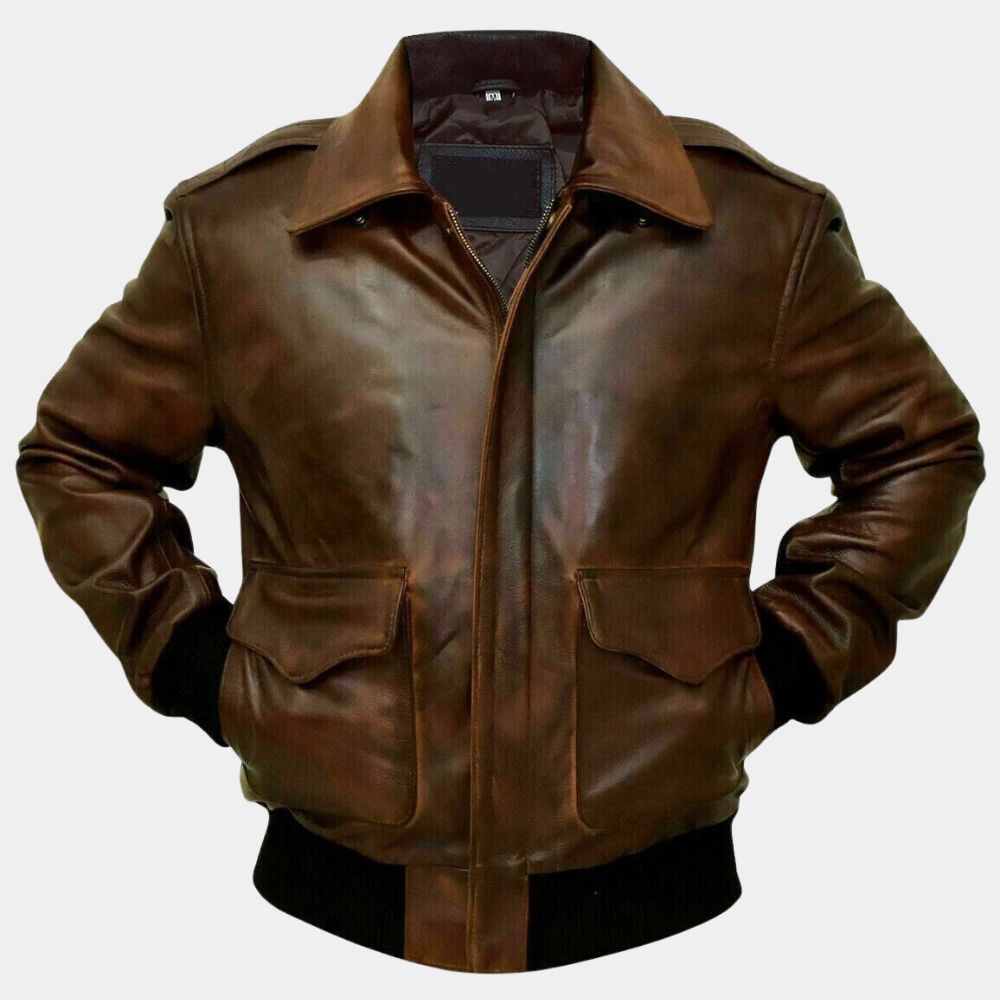 Relay Riz Ahmed (Tom) Leather Bomber Jacket - Mannequin Front Close - Up View