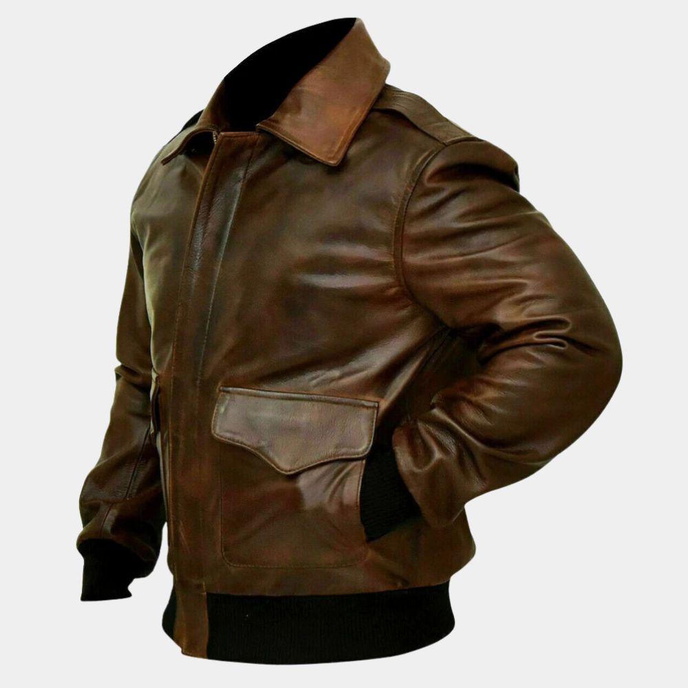Relay Riz Ahmed (Tom) Leather Bomber Jacket - Mannequin Side View