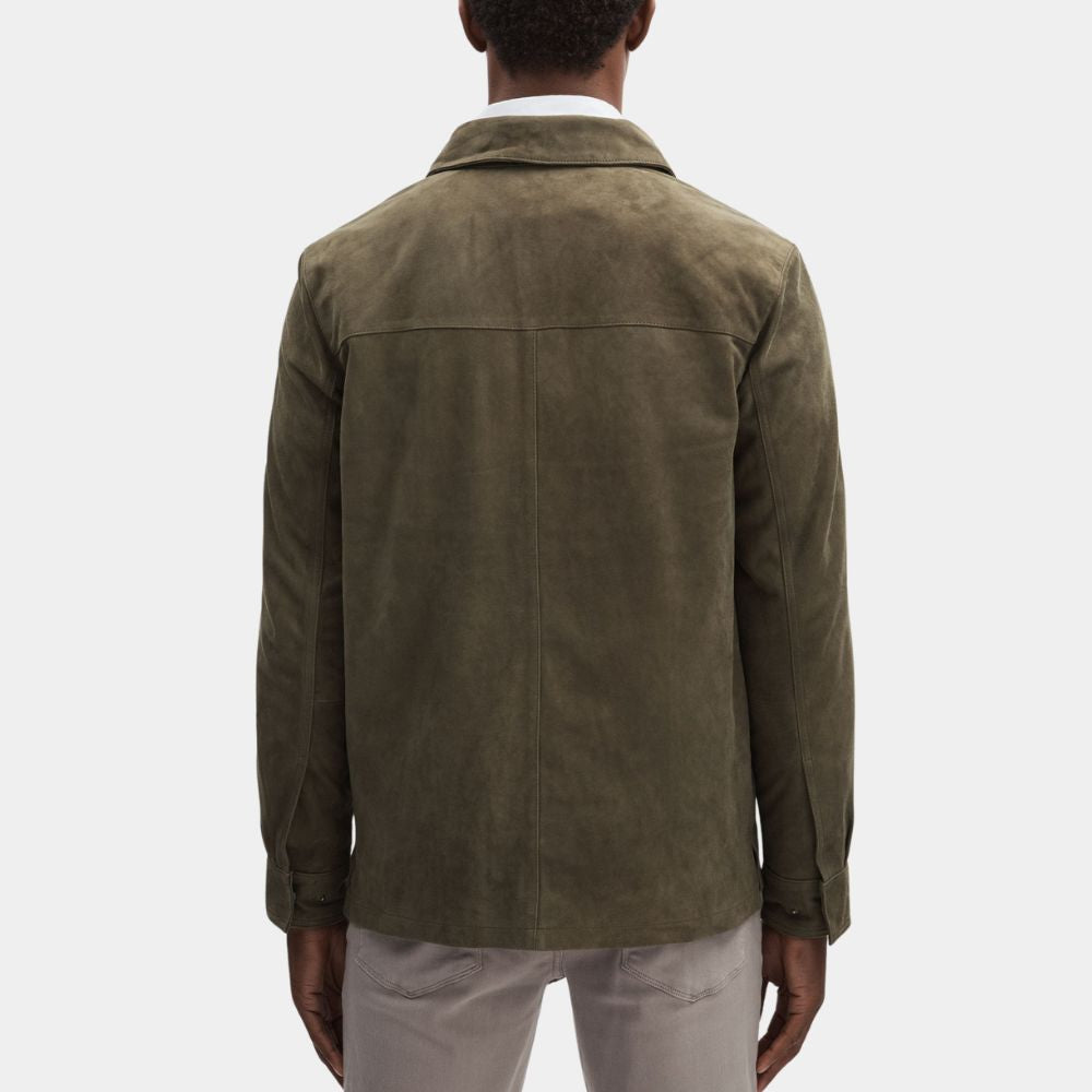 Relay Sam Worthington Suede Leather Jacket in Olive Green Color - Back View