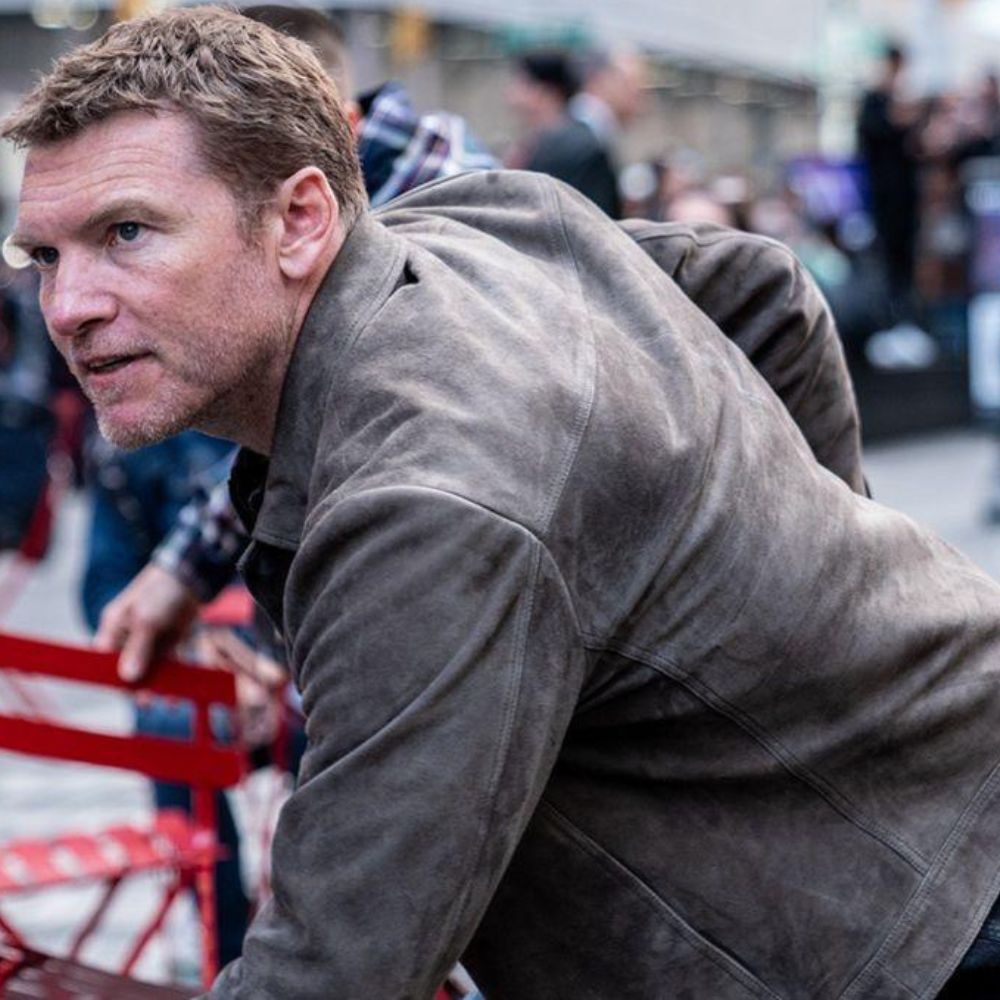 Relay Sam Worthington Suede Leather Jacket in Olive Green Color - Character Side View