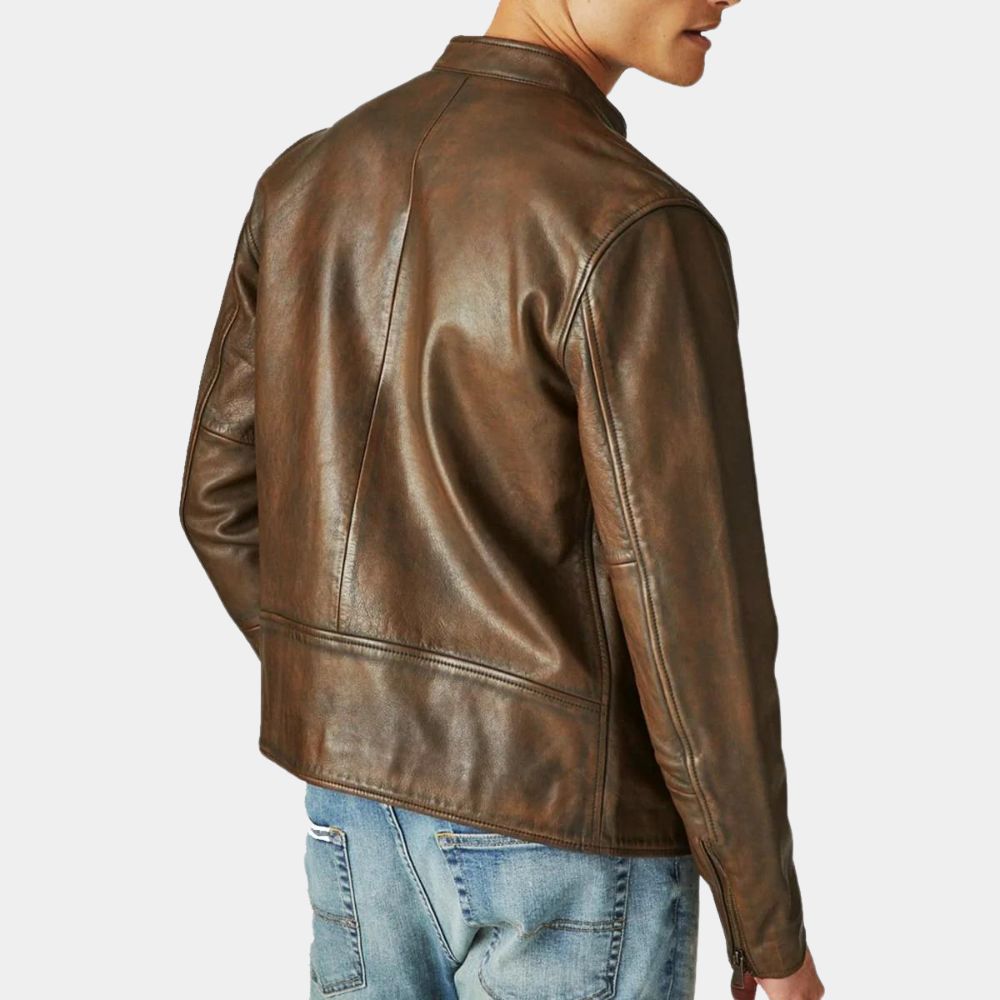 Rescue Me Tommy Gavin Brown Waxed Leather Jacket - Back Vew