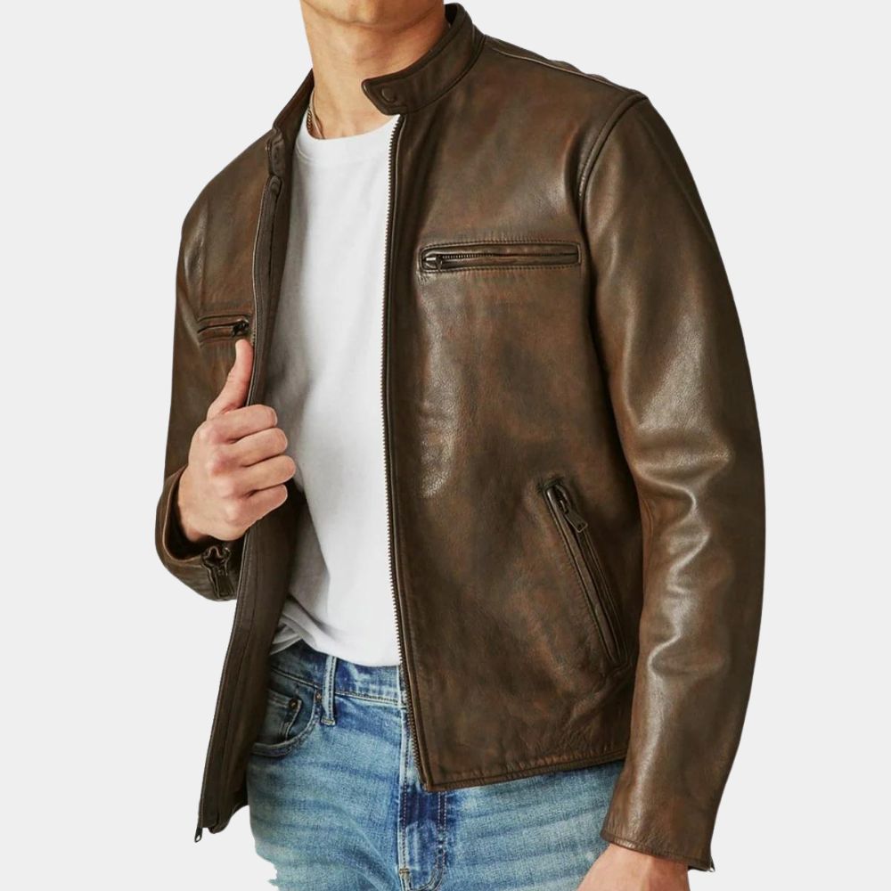 Rescue Me Tommy Gavin Brown Waxed Leather Jacket - Front Vew