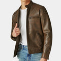 Rescue Me Tommy Gavin Brown Waxed Leather Jacket - Front Vew