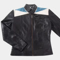Resident Alien Asta Twelvetrees (Sara Tomko) rocking that Black Leather Jacket - Mannequin Front View