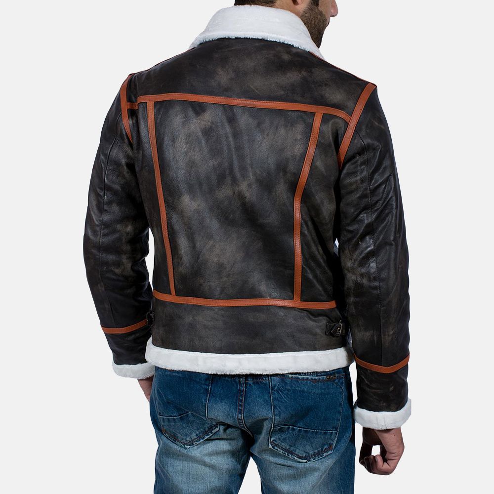 Resident Evil 4 Faux Shearling Real Leather B3 Bomber Aviator Jacket - Back View