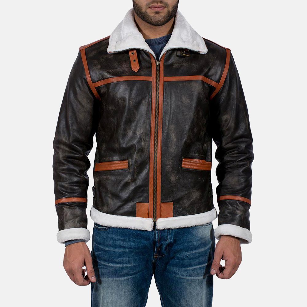 Resident Evil 4 Faux Shearling Real Leather B3 Bomber Aviator Jacket - Front Posture View