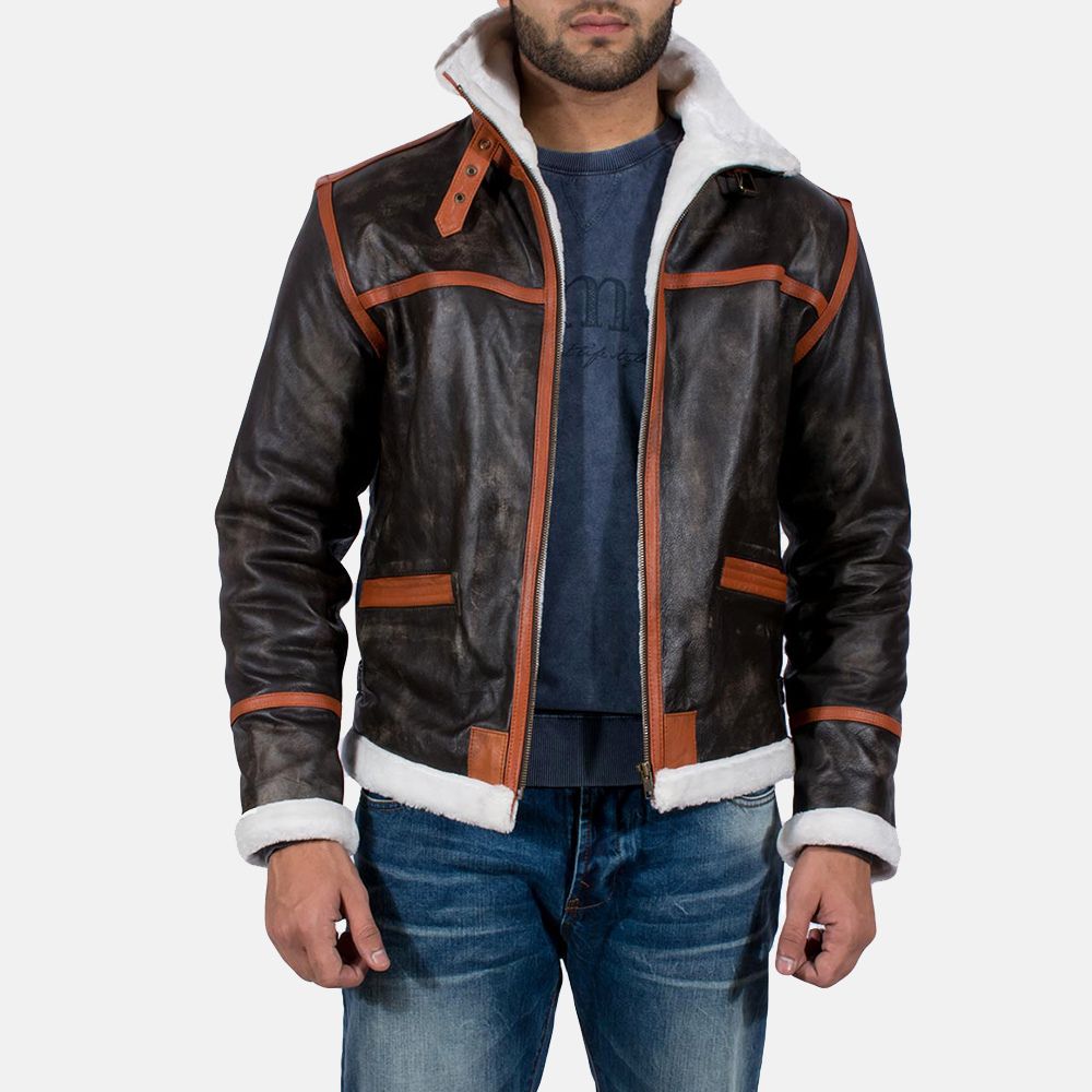 Resident Evil 4 Faux Shearling Real Leather B3 Bomber Aviator Jacket - Front View
